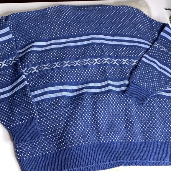 Vintage prides landing embroidered knit pullover blue textured sweater XL - Picture 9 of 10